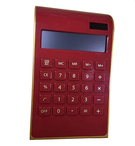 AMZSTAR 10 Digit Calculator Standard Business Desktop Calculator,Solar & Battery Power (Red)