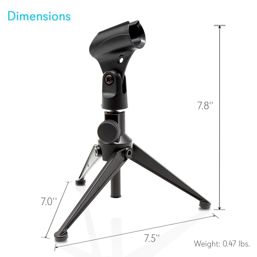Pyle Desktop Microphone Stand - Heavy Duty Die-Cast Metal Tripod - Adjustable height 4.7” to 8.7” H, Heavy Duty Clutch Supports up to 5 Lbs. - Ideal