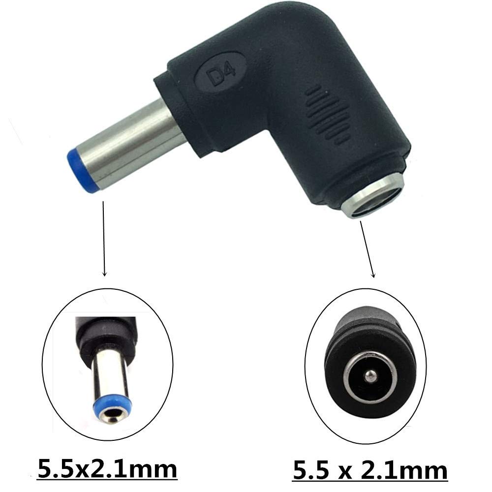 Traovien 2Pcs 5.5mm x 2.1mm Female to Male Plug 90 Degree Angle DC Power Converter Adapter for Universal Laptop Interface Power Cable Connector
