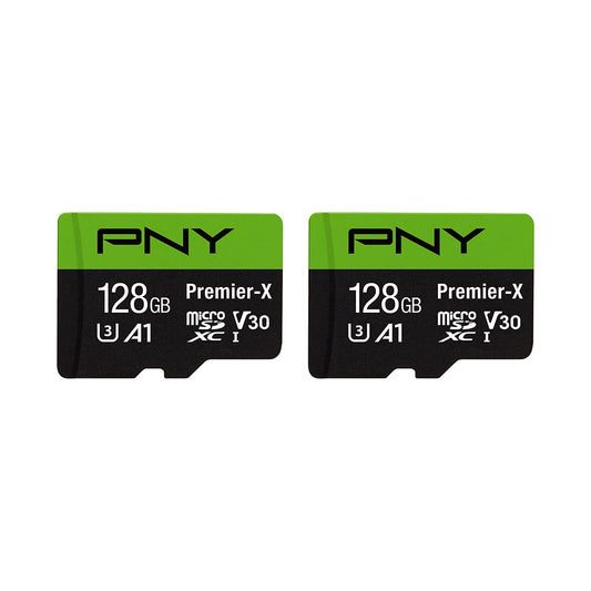 PNY P-SDU128X2V31100PX-GE 128GB Premier-X Class 10 U3 V30 microSDXC Flash Memory Card 2-Pack - 100MB/s, Class 10, U3, V30, A1, 4K UHD, Full HD, UHS-I
