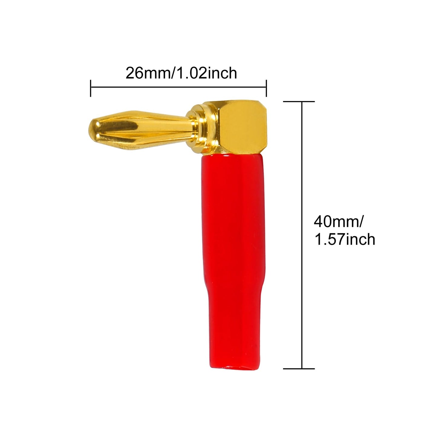 ACEIRMC 20pcs 4mm 0.16" Banana Plugs Right Angle ?90 Degree Speaker Connector Right Angle Banana Plugs for Speaker Wire Audio Connector Adapter (Red