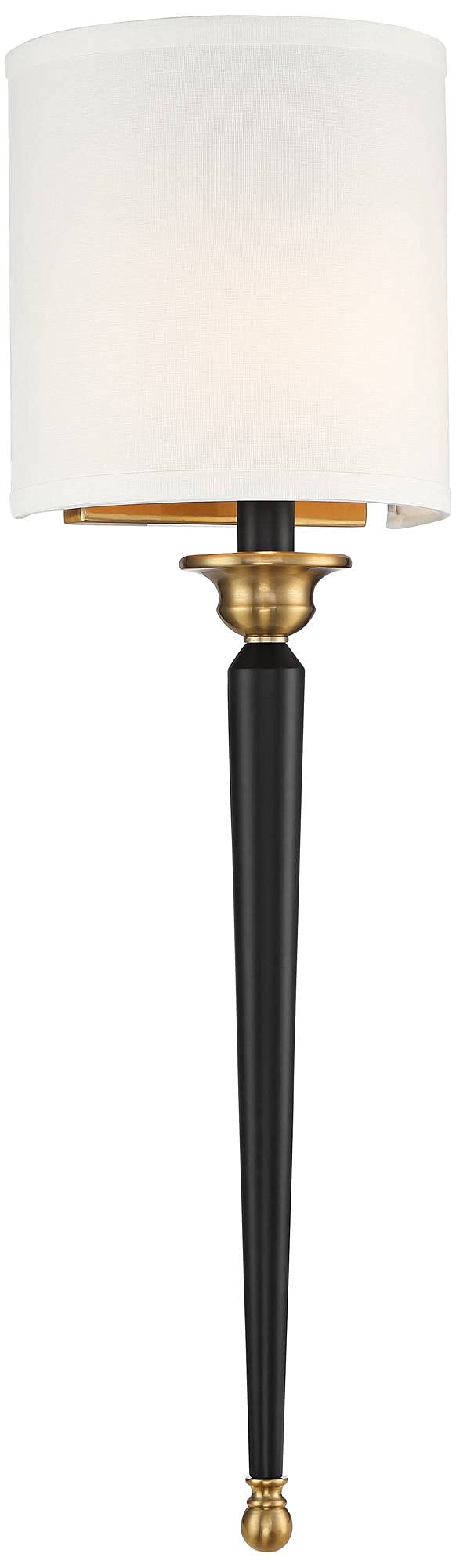 Possini Euro Design Arletta Modern Wall Sconce Lighting Black Brass Metal Hardwired 7 1/2" Wide Fixture Off-White Linen Shade for Bedroom Bedside