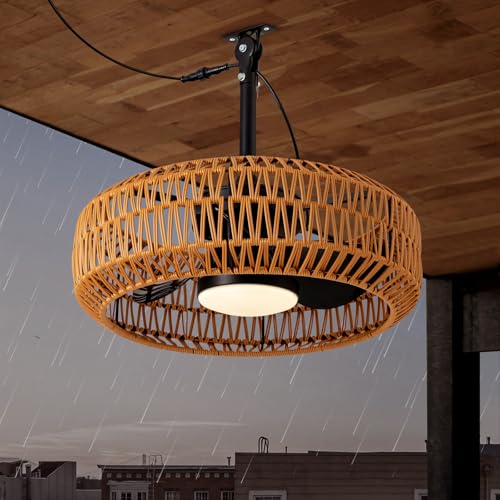 SPACORA 20" Outdoor Ceiling Fans with Lights for Patios, Waterproof Plug in Ceiling Fan with Remote, 3CCT Dimmable, Reversible, Gazebo Fan