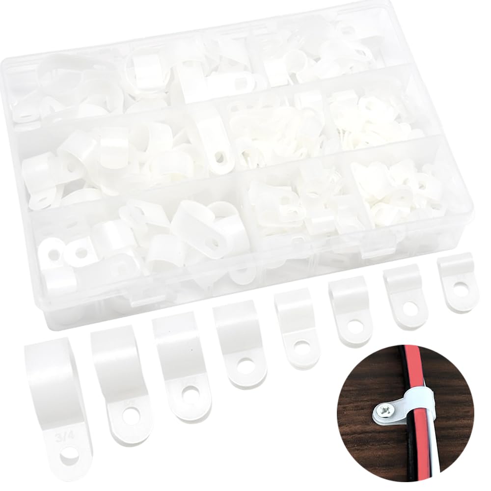 Hocansen 160Pcs Plastic Cable Clamps 8 Size Wire Cable Clips Kit 1/8" 3/16" 1/4" 5/16" 3/8" 1/2" 5/8" 3/4" Nylon Wire Clamp,Cord Fastener Clamp