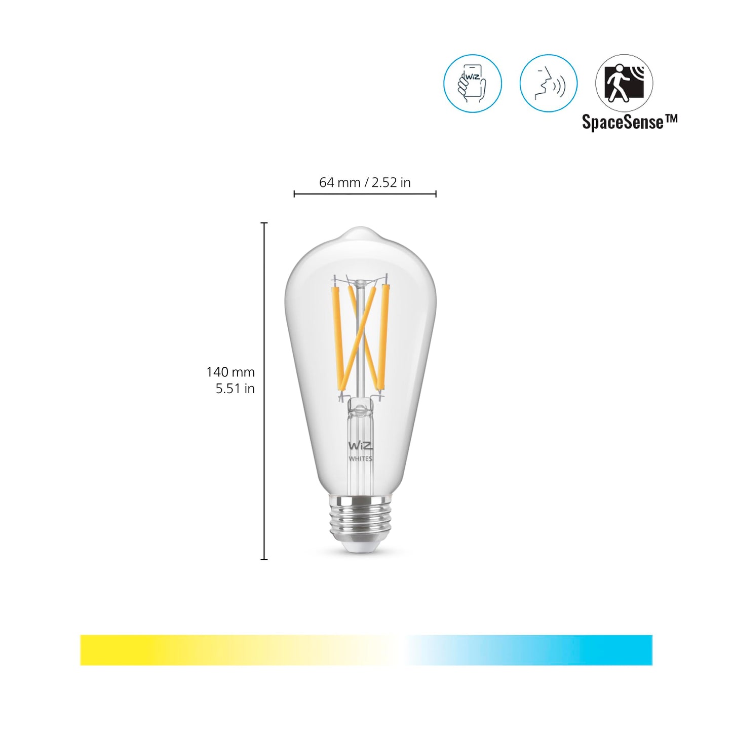 WiZ Connected 60W ST19 Tunable White Filament LED Smart Light Bulbs - Connects to Your Wi-Fi - E26 Smart Bulb - Control with Voice or App + Activate