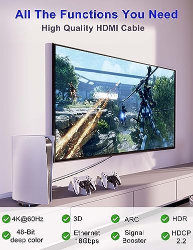UPWISH 75ft HDMI Cable 2.0 Ultra High Speed with Signal Booster - 4K@60Hz HDR 1080P 3D - HDCP 2.2 & 18Gbps - for PS5/Xbox/TV/Projector/Soundbar