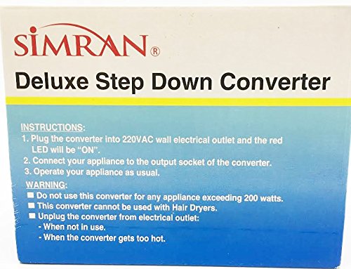 Simran SMF-200 Deluxe 200 Watts Step Down Voltage Converter for International Travel to AC 220V/240V Countries, Ideal for Laptops, Cameras, iPhones…