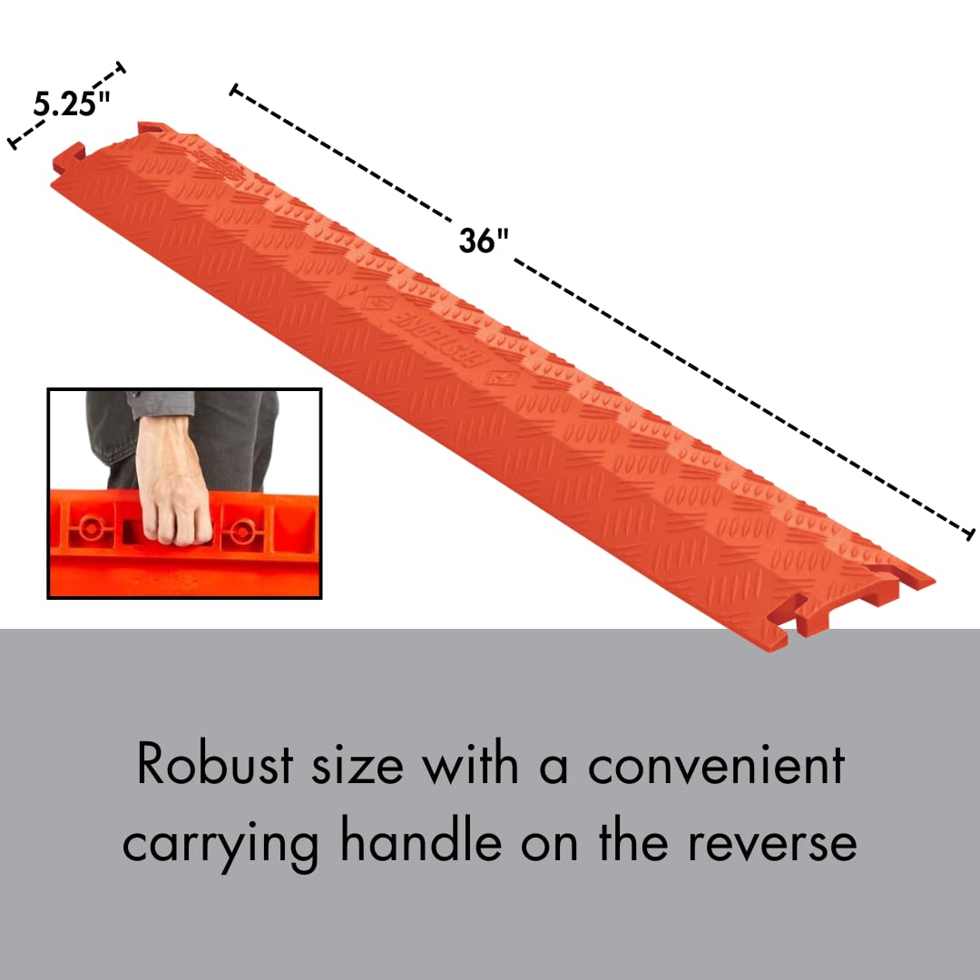 Checkers 1 Channel 3' Long Light Duty Drive Over Cable Protector for Multiple 0.5" Lines - Floor Cable Cover for Walkways and Driveways - Made in the