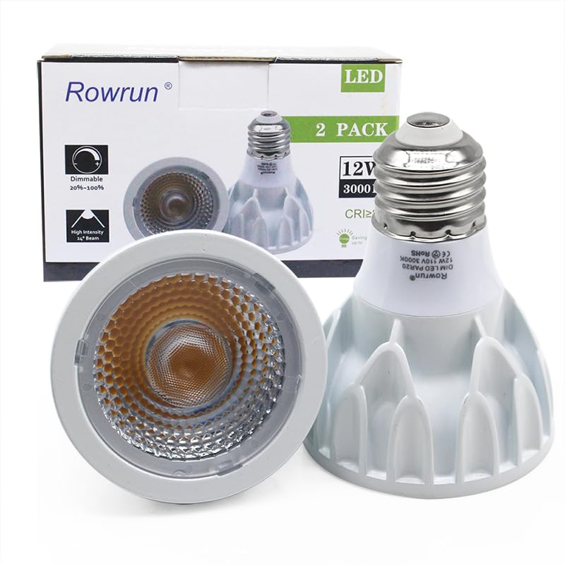 Rowrun PAR20 E26 Dimmable COB Bulb 12W Warm White 3000K Can Light 2 Pack