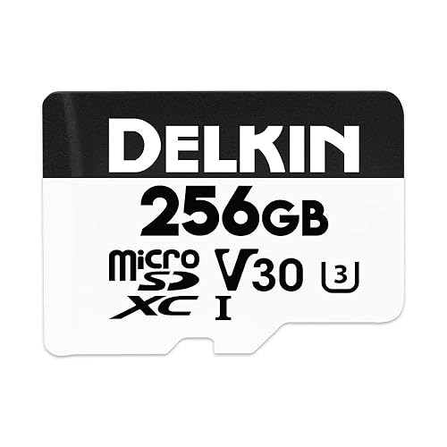 Delkin Devices Hyperspeed 256GB Micro SD Card with Adapter, Up to 100MB/s Read, 4K & Full HD 1080p, UHS-I, C10, U3, V30 for Smartphones, Tablets