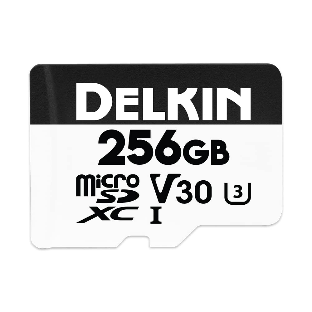 Delkin Devices Hyperspeed 256GB Micro SD Card with Adapter, Up to 100MB/s Read, 4K & Full HD 1080p, UHS-I, C10, U3, V30 for Smartphones, Tablets