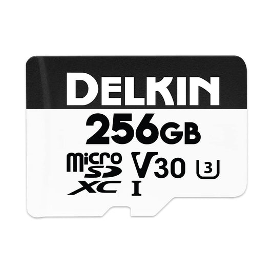 Delkin Devices Hyperspeed 256GB Micro SD Card with Adapter, Up to 100MB/s Read, 4K & Full HD 1080p, UHS-I, C10, U3, V30 for Smartphones, Tablets