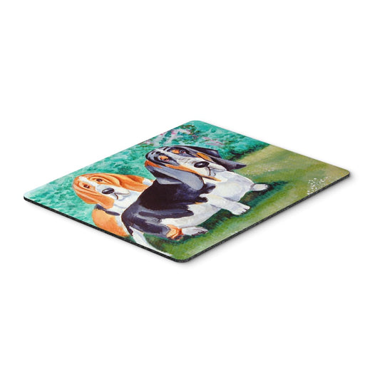 Caroline's Treasures 7061MP Basset Hound Double Trouble Mouse Pad, Hot Pad or Trivet for Home Office Gaming Working Computers Laptop Mouse