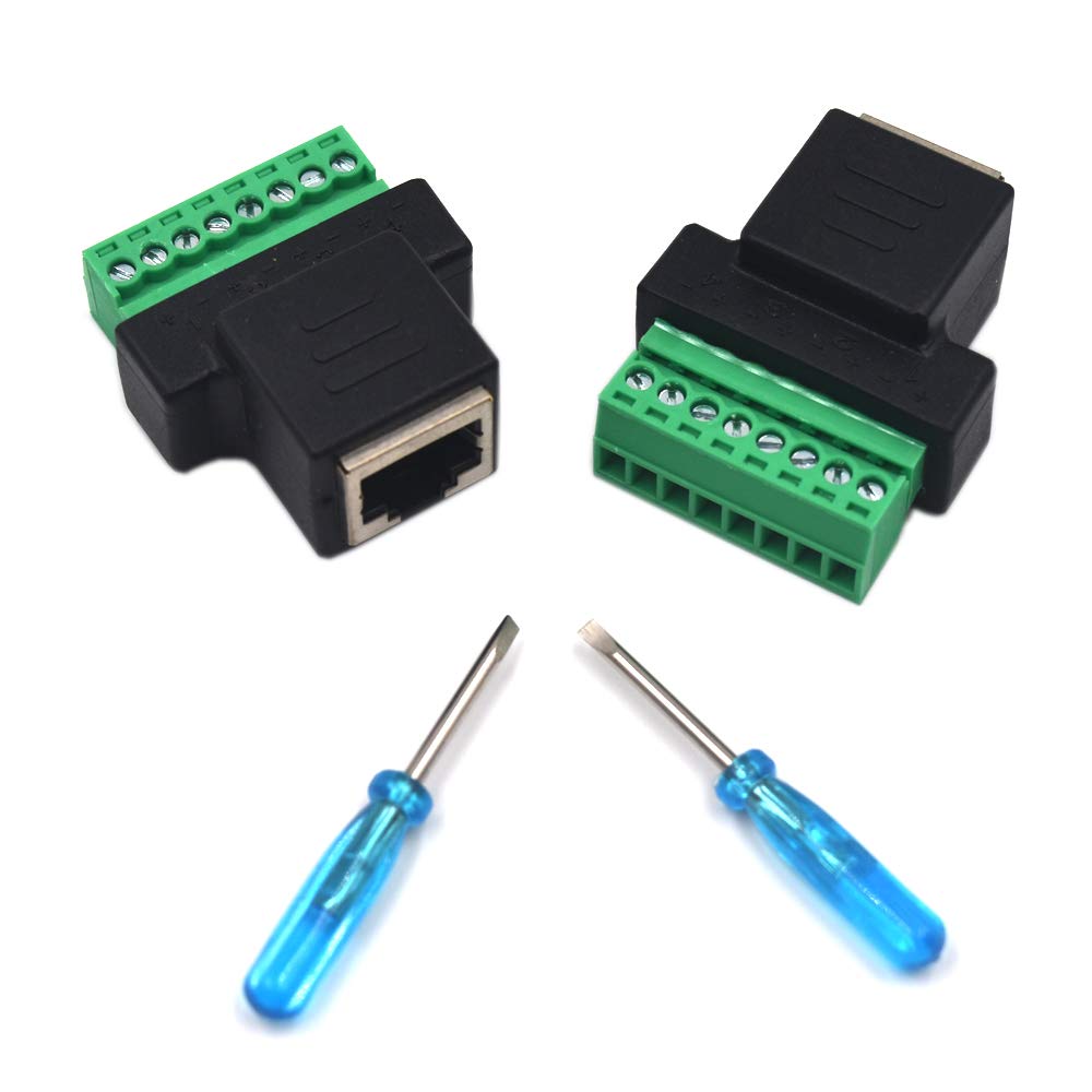 Kework 2 Pack Ethernet RJ45 Female Terminal Block Adapter, Network RJ45 8P8C Bolt Screw Terminal Cable Extension Connector Plug