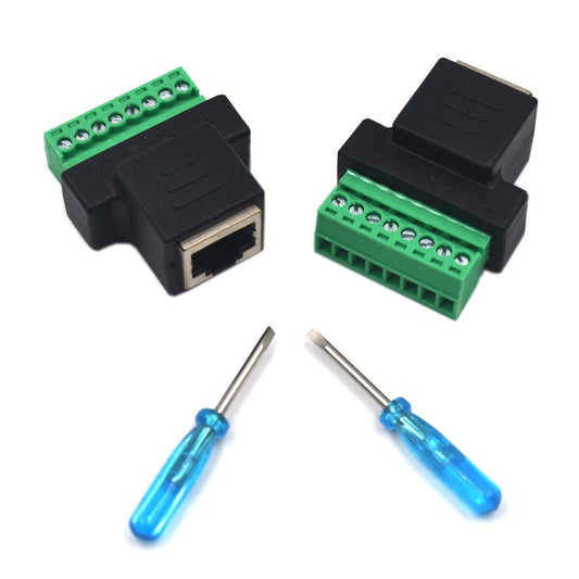 Kework 2 Pack Ethernet RJ45 Female Terminal Block Adapter, Network RJ45 8P8C Bolt Screw Terminal Cable Extension Connector Plug