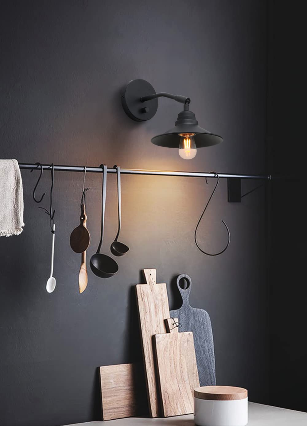Yosoan Set of 2 Indoor Bedside Wall Sconce with On Off Switch, Hardwired Vanity Vintage Wall Mount Light Fixture, 340 Degree Angle with 7.1" Matte