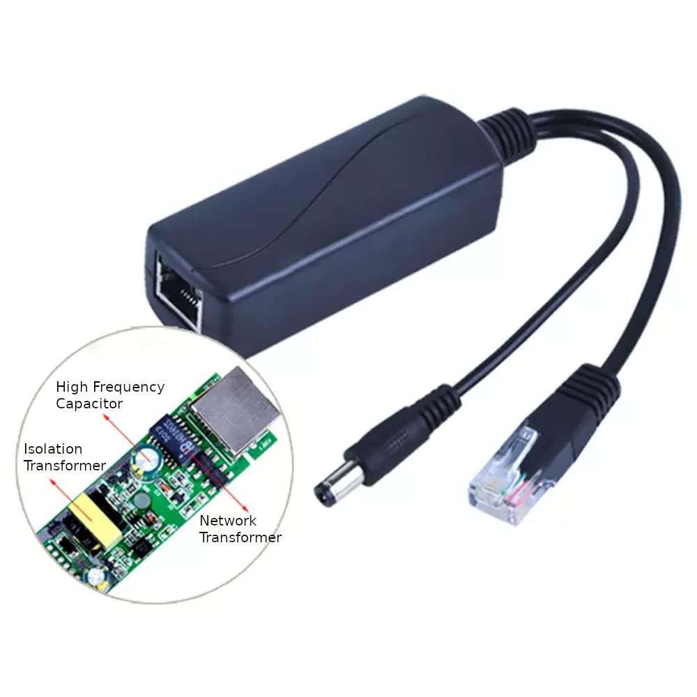 JacobsParts 48V to 12V 2A PoE Splitter Adapter IEEE 802.3af Compliant for Surveillance Security Camera, VoIP Phone, WAP, IP Cameras, Wireless AP