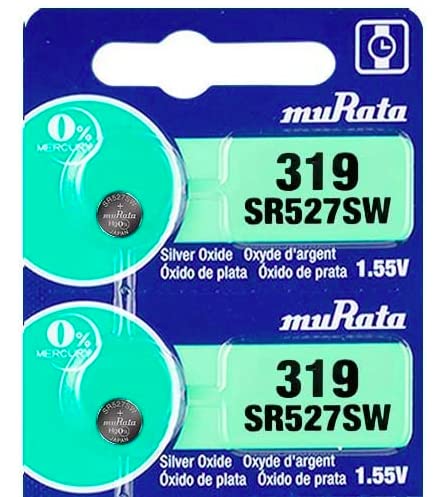 Murata 319 SR527SW Battery 1.55V Silver Oxide Watch Button Cell - Replaces Sony 319 (2 Batteries)