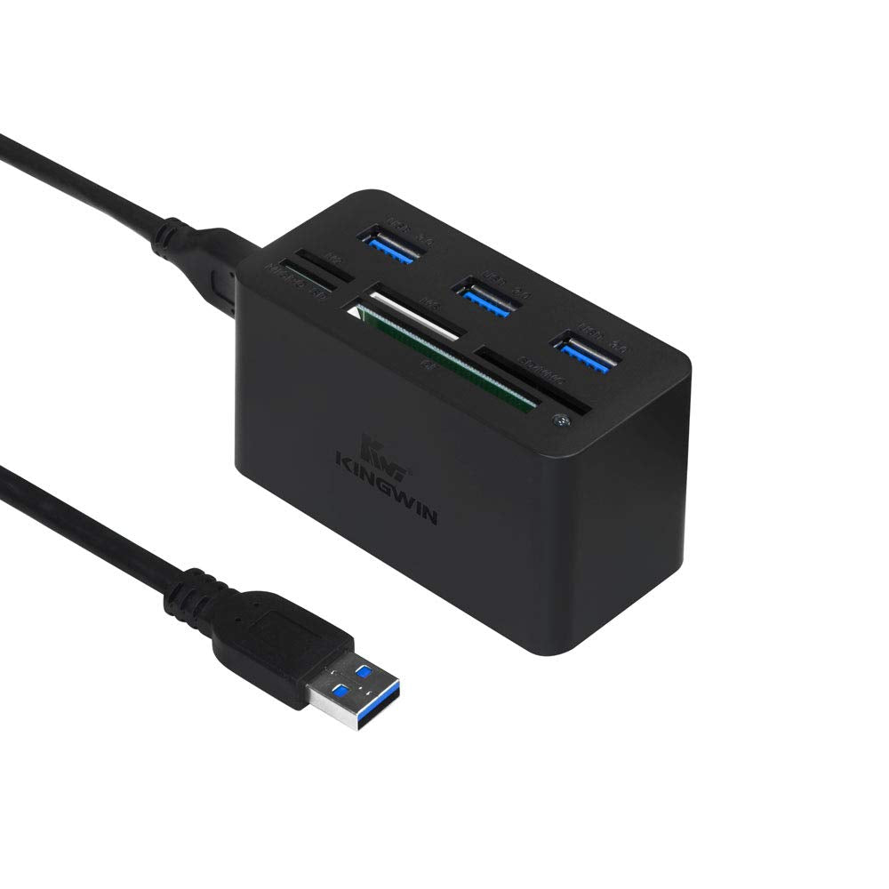 Kingwin USB HUB Adapter w/ Memory Card Reader Writer & USB 3.0 HUB Combo - Supports High Speed SD MS Micro M2 CF Card Reader For Macbook, Laptop
