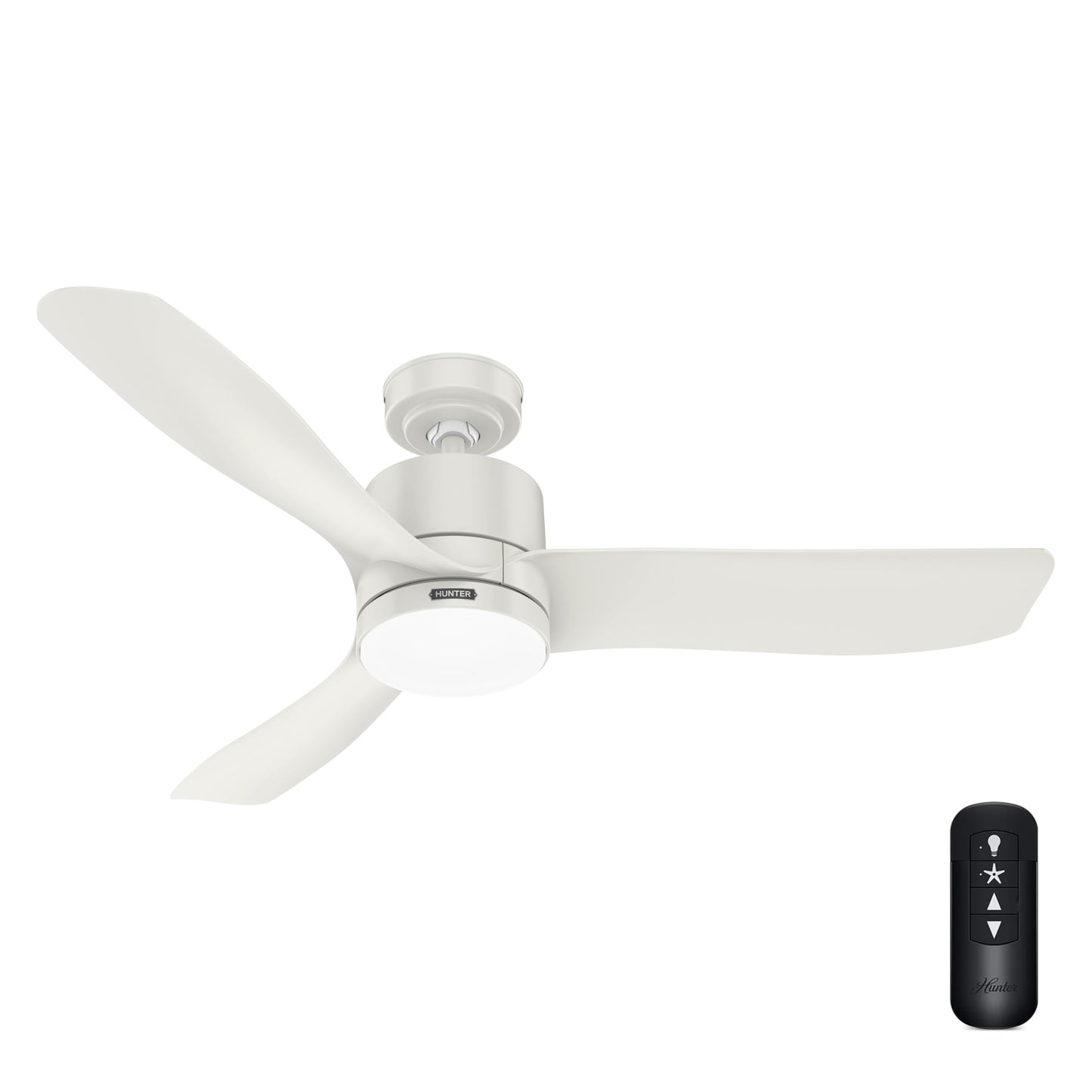 Hunter Fan Indoor Ceiling Fan, 52 in White Ceiling Fan with Light and Remote for Living Room, Bedroom, Garage, 3 Blades (Renewed)