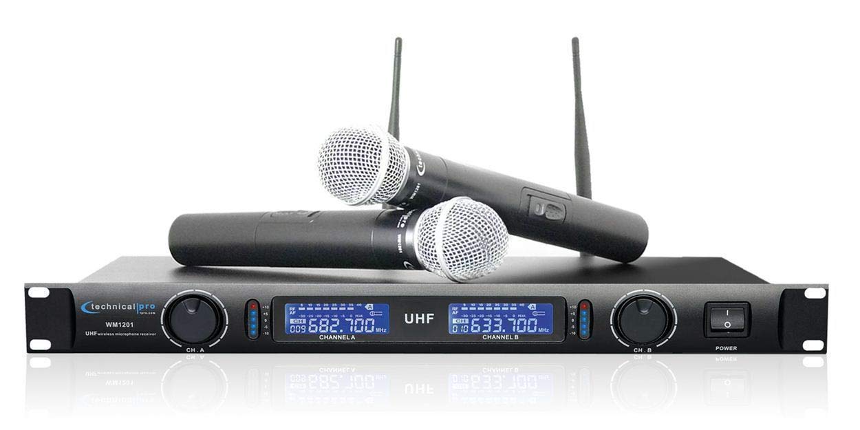 Technical Pro WM1201 Professional 2-Channel UHF Dual Wireless Microphone System