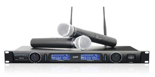 Technical Pro WM1201 Professional 2-Channel UHF Dual Wireless Microphone System
