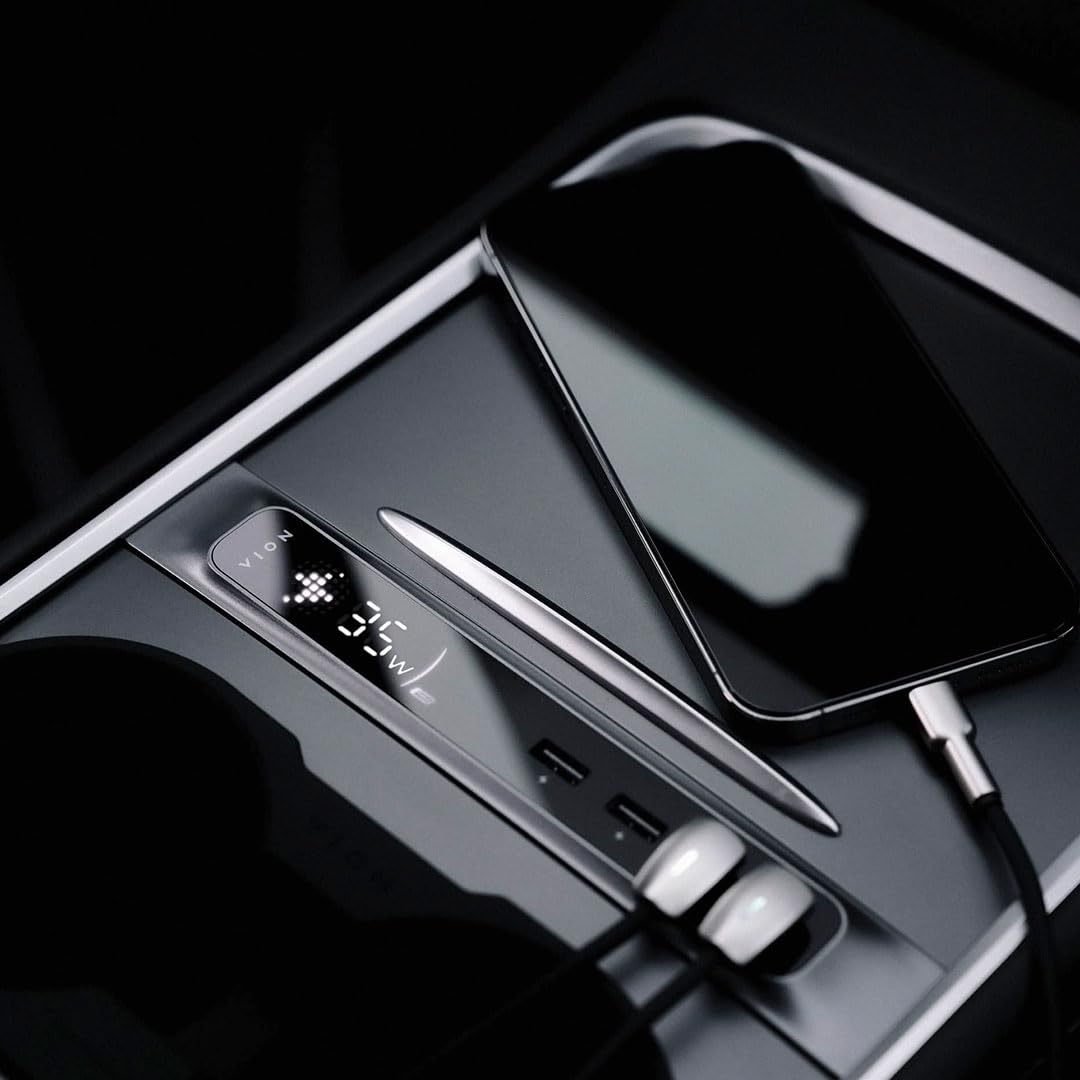 VION Model 3/Y Center Console Hub (Real-time Charging Data) - Fits 2024-2021 Model Y, 2023-2021 Model 3 - Display Turns on When Charging.