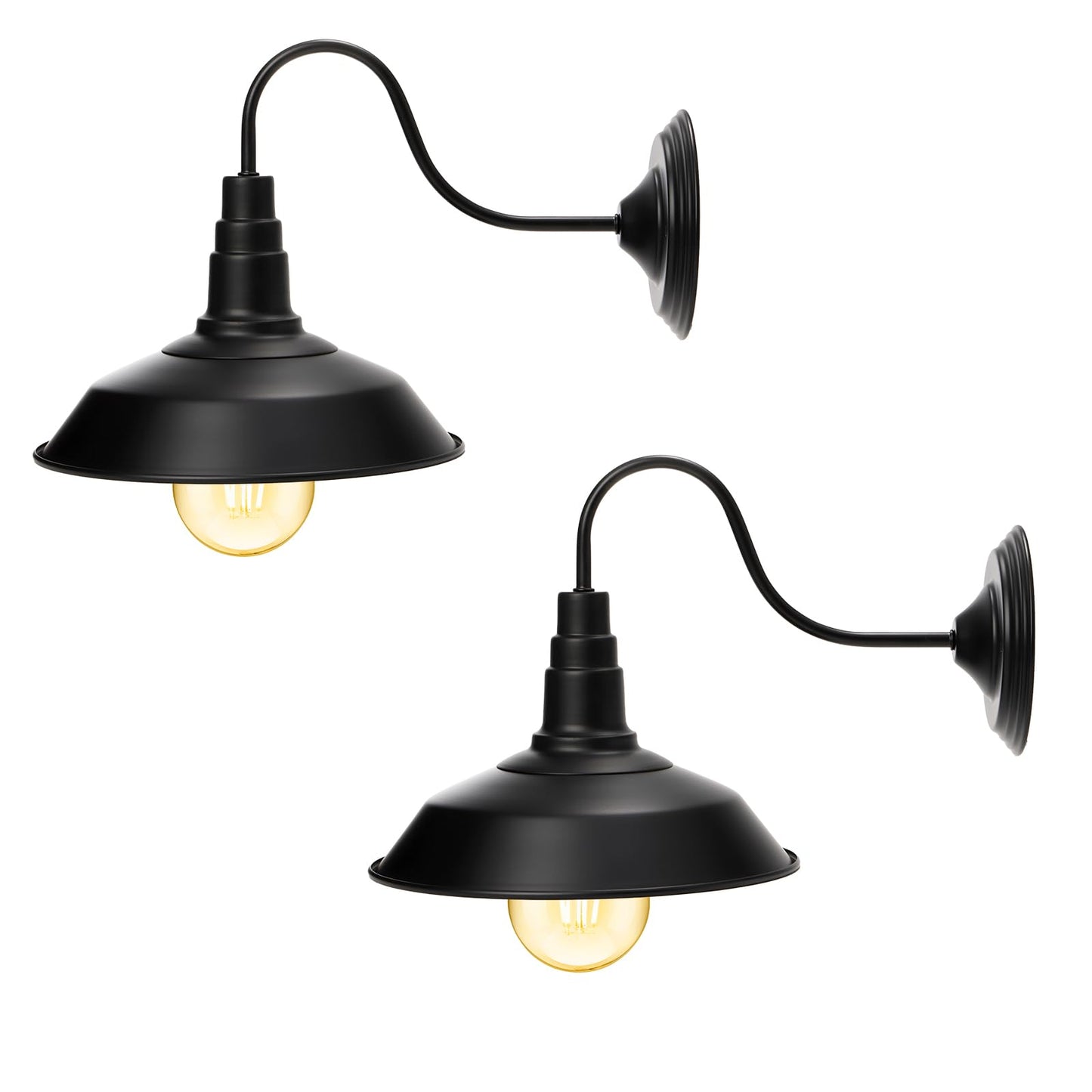 Cedilis 2 Pack Black Wall Sconce Light, Retro Flat Barn Lights, Farmhouse Gooseneck Wall Lamp, Vintage Industrial Fixture Led Light Outside
