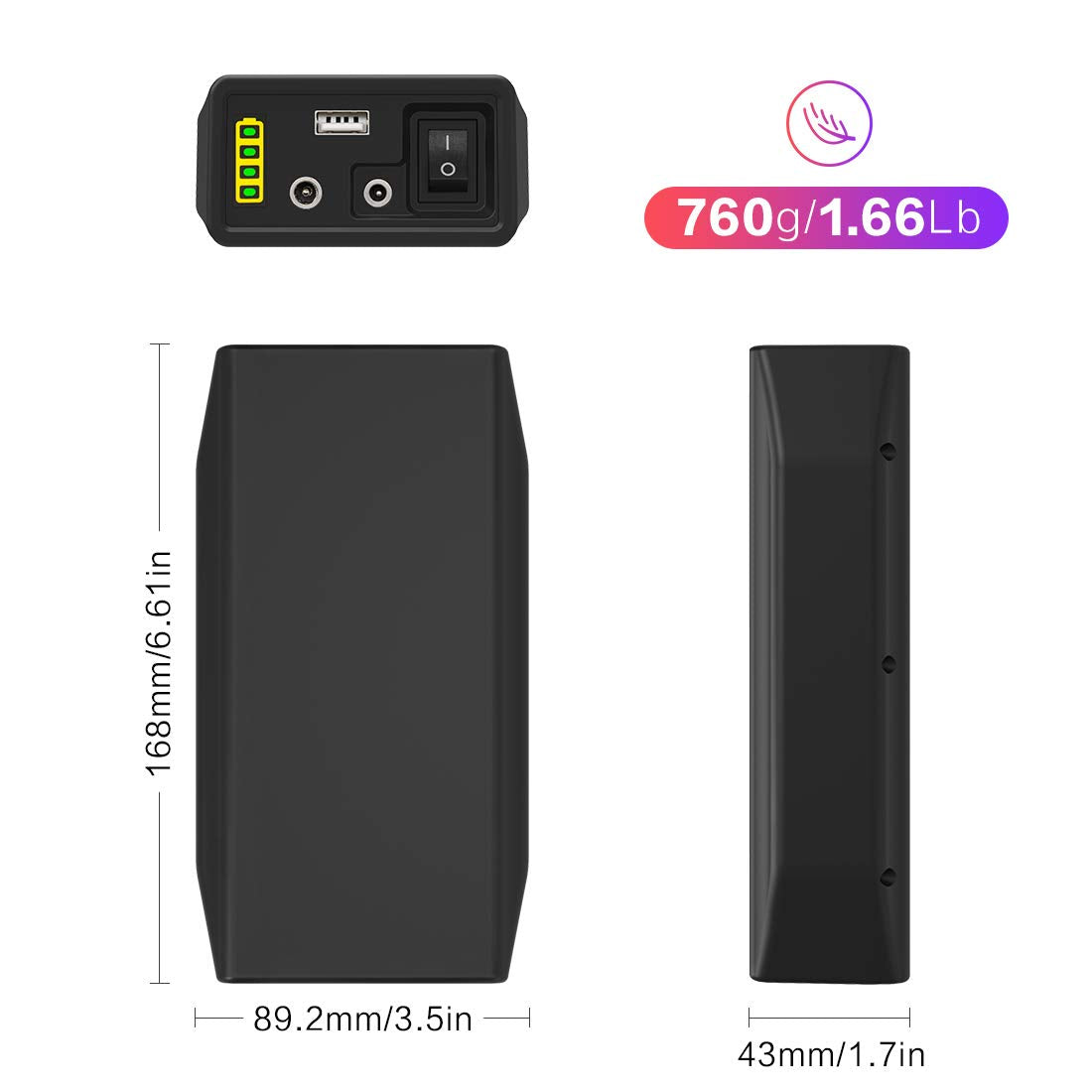 Talentcell 76.8Wh Portable Power Bank LF4100, 12.8V 6000mAh Multi Voltage Power Supply, DC 12V/9V & 5V USB Output for LED Strip, CCTV Camera, Mobile
