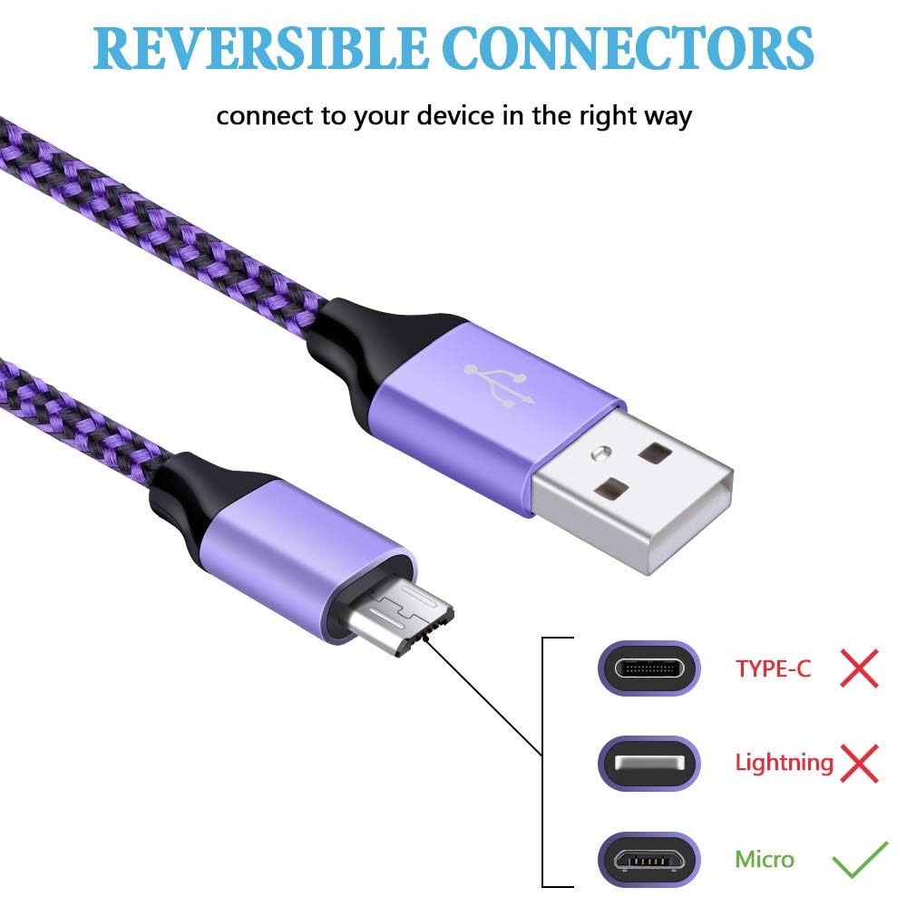 Micro USB Cable, AILKIN 5-Pack 6ft High Speed Nylon Braided Android Charging Cables for Samsung Galaxy J8/J7/S7/S6/Edge/Note 5 4, PS4, Motorola, HTC