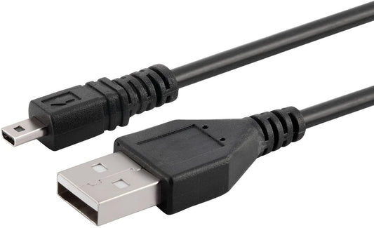 Black USB 2.0 A to 8-Pin Mini B Cable w/ Ferrite - 1.5M / 59 Inches for Nikon CoolPix P90