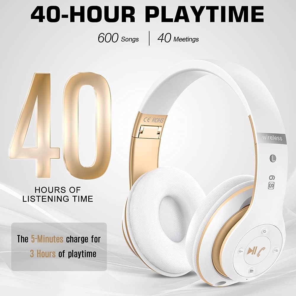 6S Wireless Bluetooth Headphones Over Ear, Hi-Fi Stereo Foldable Wireless Stereo Headsets Earbuds with Built-in Mic, Volume Control, FM…