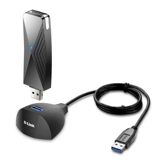D-Link USB WiFi 6 Adapter AX1800 USB 3.0 Dual Band Long Range MU-MIMO Wireless Internet Network for Desktop PC Laptop Windows (DWA-X1850-B1) Black