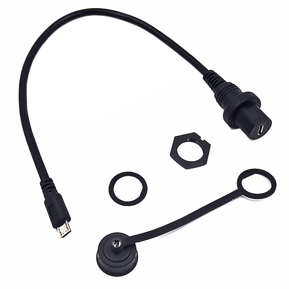Kework Micro USB 5 Pin Flush Mount Cable, 0.3 Meter Micro USB Male to Female Dashboard Panel Mount Extension Cord for Car Truck Boat Motorcycle