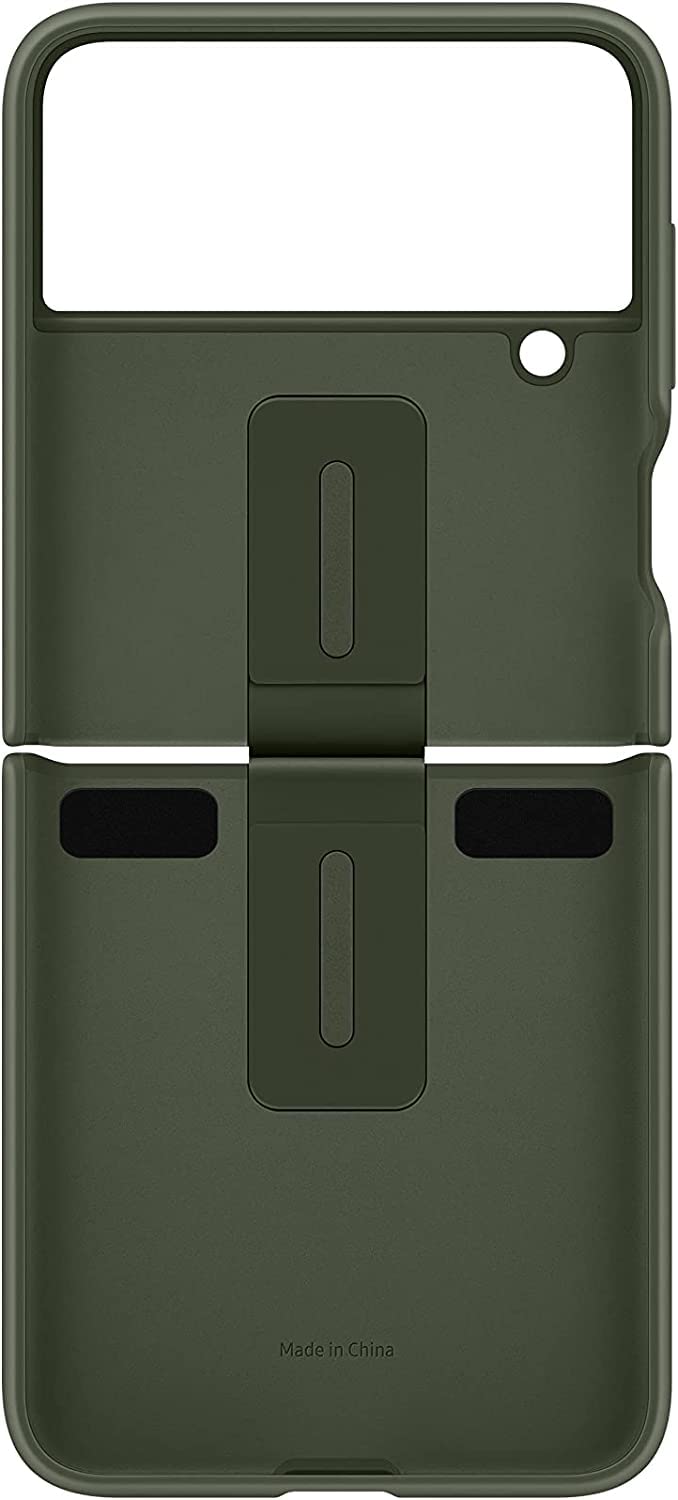 SAMSUNG Galaxy Z Flip4 Silicone Cover with Ring, Protective Z Flip 4 Phone Case with Phone Ring, Matte Finish, Handheld Design, US Version, Green