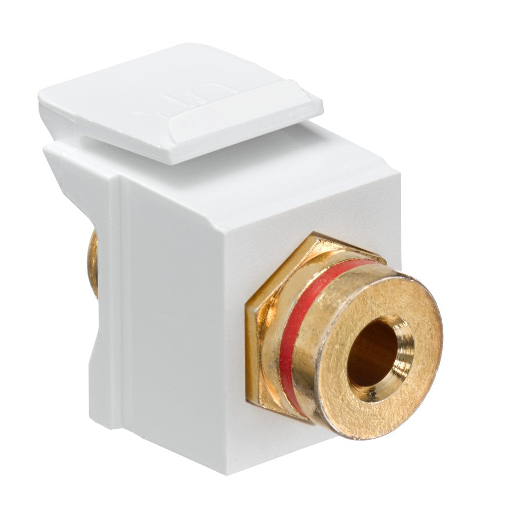 Leviton QuickPort Banana Jack Adapter, Gold-Plated with Red Stripe, 40837-BWR, White
