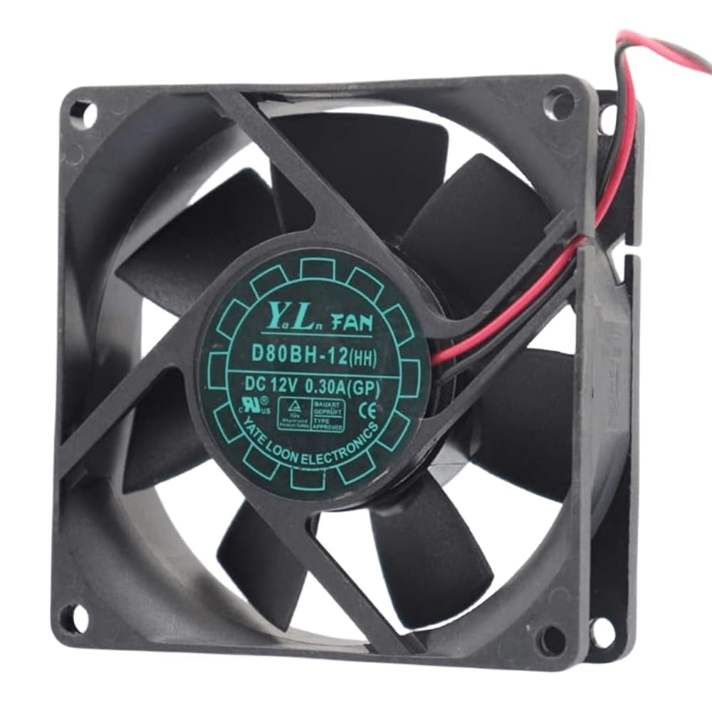 D80BH-12 12V 0.30A 80MM Fan - 8CM 8025 2-Wire Cooling Fan, Black