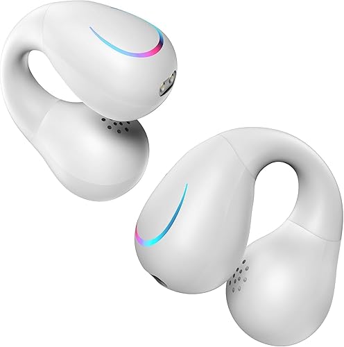 SHIJIAET Open Ear Clip Earbuds Over The Ear Headphones Wireless Bluetooth Waterproof Bone Conduction Earbuds for Fitness and Running, Secure Fit…
