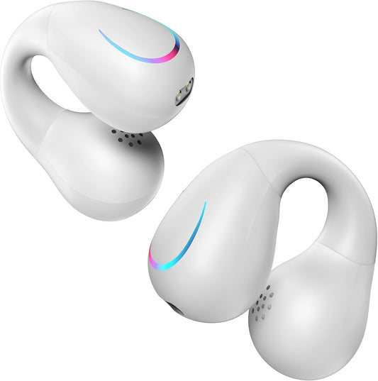 SHIJIAET Open Ear Clip Earbuds Over The Ear Headphones Wireless Bluetooth Waterproof Bone Conduction Earbuds for Fitness and Running, Secure Fit…