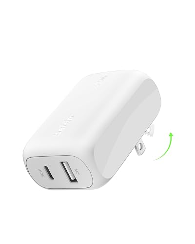 Belkin 42W Dual Port Charger Block, USB-C + USB-A Charger Super Fast Charging - Samsung Galaxy S25, Apple iPhone 17, Air, Pro, Pro Max, iPad, AirPods