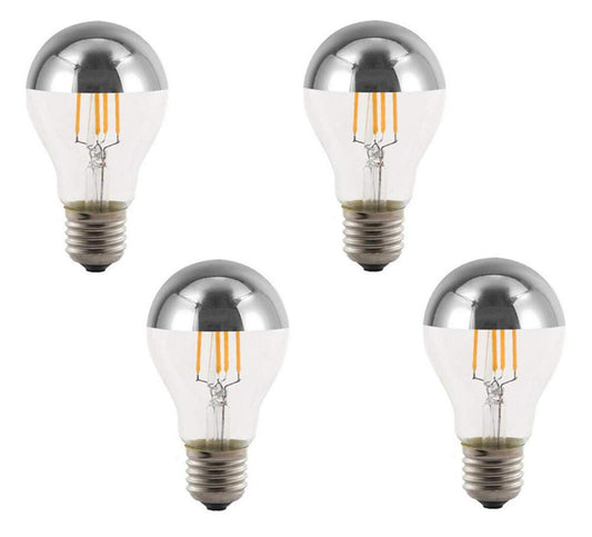 Half Chrome Light Bulb A60 4W(40W Equivalent) E27 Base LED Filament Vintage Edison Bulb with Mirror Half Chrome Silver Bulb,for Bathroom Kitchen