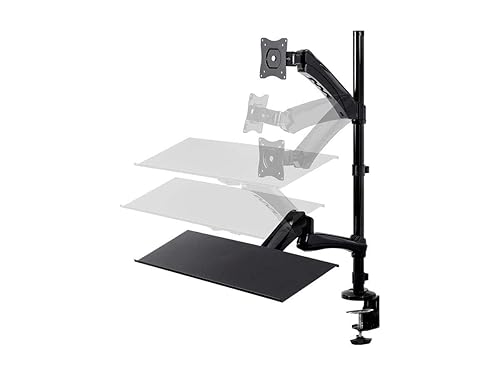 Monoprice Articulating Gas Spring Sit Stand Monitor and Keyboard Workstation Mount - for Displays 13in to 26in, VESA 75x75 to 100x100, Easy to Use