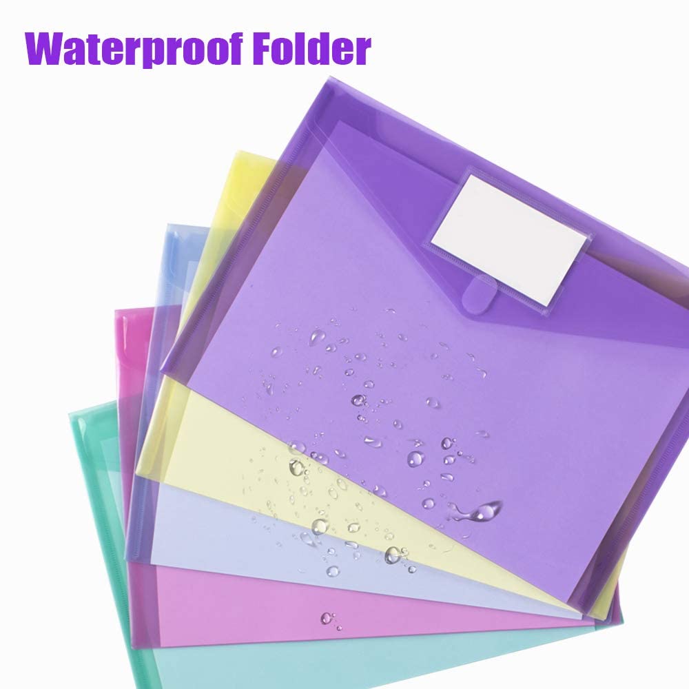 Sooez 24 Pack File Folders, Clear Poly Envelopes Plastic Folders, Folder for Documents Letter A4 Size with Label Pocket, Teacher School Office