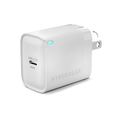 HyperGear USB C Charger Block - 30W USBC Charger Block, Type C Wall Charging, USBC Charging Plug, Foldable Fast Power Adapter w/LED Power Indicator