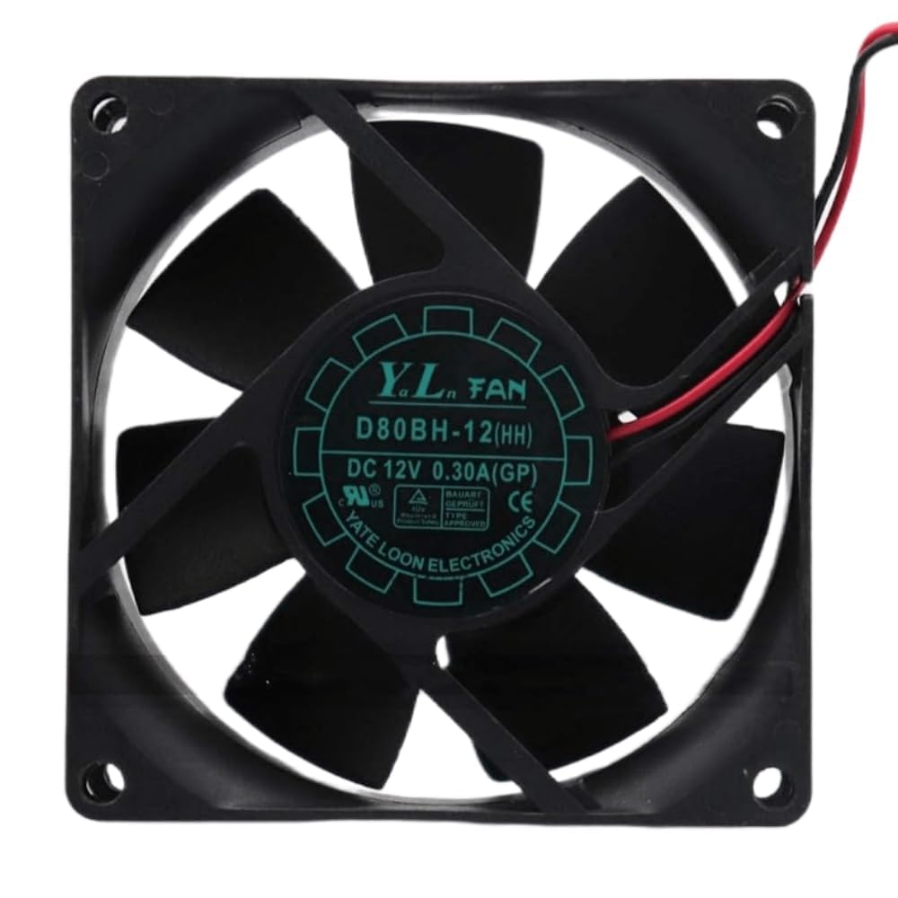 D80BH-12 12V 0.30A 80MM Fan - 8CM 8025 2-Wire Cooling Fan, Black