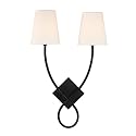 Savoy House 9-4928-2-89 Barclay Modern Vintage White Linen Fabric Wall Sconce, 2-Light 120 Total Watts, 23" H x 16" W, Matte Black