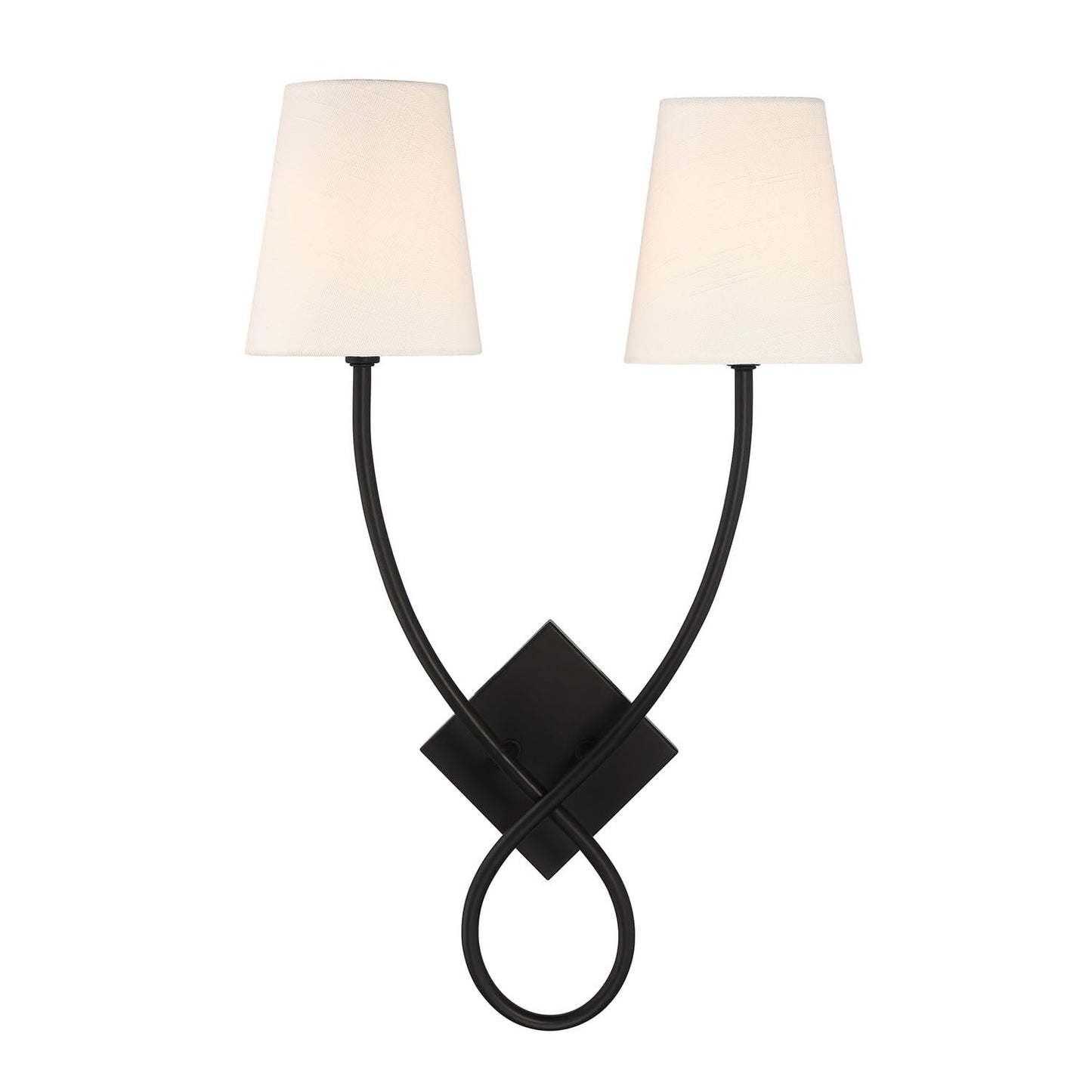 Savoy House 9-4928-2-89 Barclay Modern Vintage White Linen Fabric Wall Sconce, 2-Light 120 Total Watts, 23" H x 16" W, Matte Black
