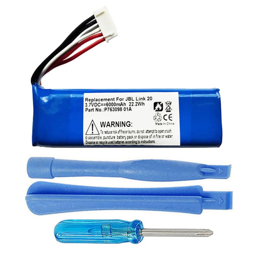 MPF Products 6000mAh P763098 01A Battery Replacement Compatible with JBL Link 20 Voice-Activated Smart Portable Bluetooth Speaker with Installation