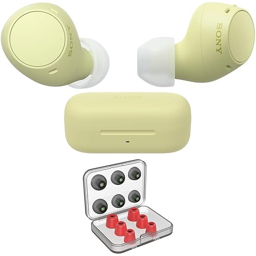 Sony WF-C510 Truly Wireless Earbuds with 22-Hour Battery, IPX4, Multipoint, Yellow Bundle with Deco Essentials 6 Pairs of in-Ear Earbud Tips (S/M/L…