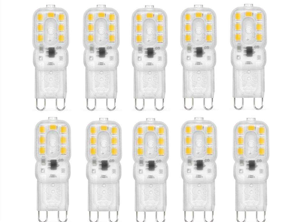 G9 3W LED Light Bulbs G9 Bi-Pin Base 3W(25W Halogen Bulb Equivalent) 110V Warm White 3000K LED Bulbs for Landscape Lighting,Pack of 10,Clear Cover